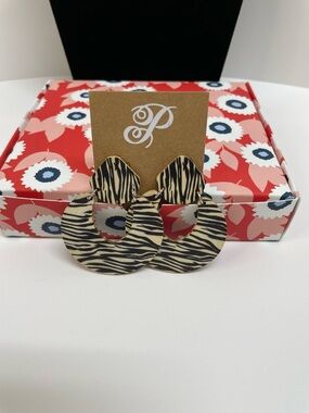 Plunder Zebra Print Hoop Dangle Earrings in Black and Cream